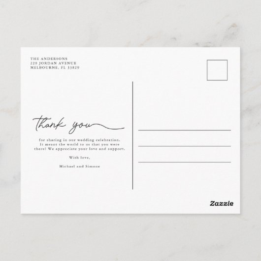 Moderne Arch Foto Navy Hochzeit Vielen Dank Postkarte (Rückseite)