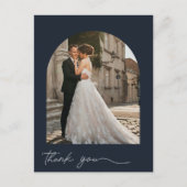Moderne Arch Foto Navy Hochzeit Vielen Dank Postkarte (Vorderseite)