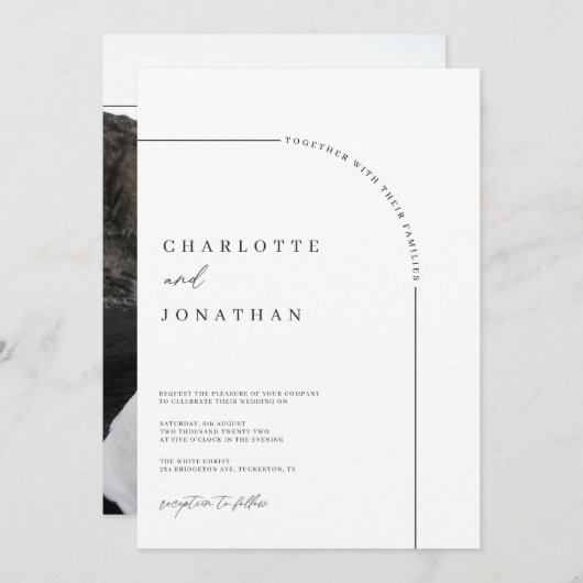 Moderne Arch Foto Schwarz-Weiß-Hochzeit Einladung (Vorne/Hinten)