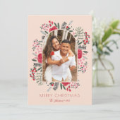 Moderne Arch Frame Floral Frohe Weihnachten Foto (Stehend Vorderseite)