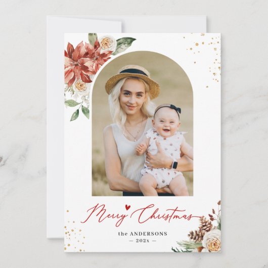 Moderne Arch Frame Floral Frohe Weihnachten Foto (Vorderseite)