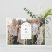 Moderne Arch-Hochzeit mit zwei Fotos Save The Date (Stehend Vorderseite)