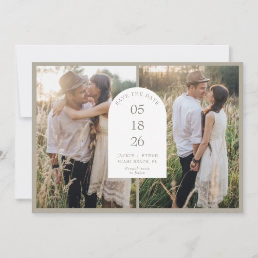 Moderne Arch-Hochzeit mit zwei Fotos Save The Date (Vorderseite)