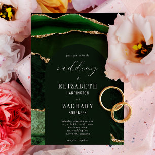 Moderne Arch Jägergrün Gold Achat Hochzeit Einladung