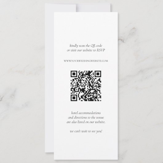 Moderne arch kühne Typografie QR Code Long Wedding Einladung (Rückseite)