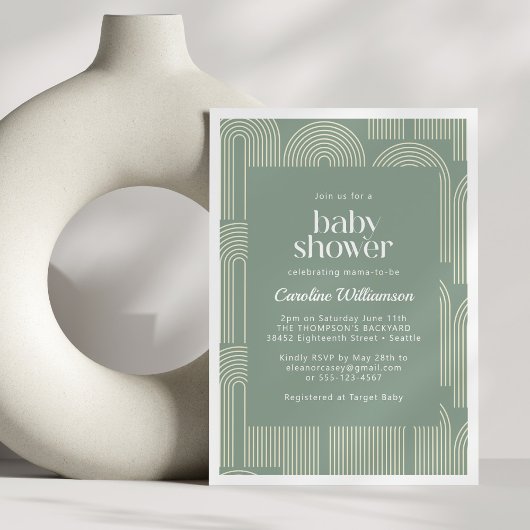 Moderne Arch Line Art Sage Green Baby Dusche Einladung