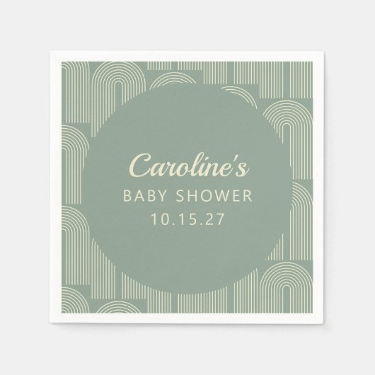 Moderne Arch Line Art Sage Green Baby Dusche nach Serviette (Vorderseite)