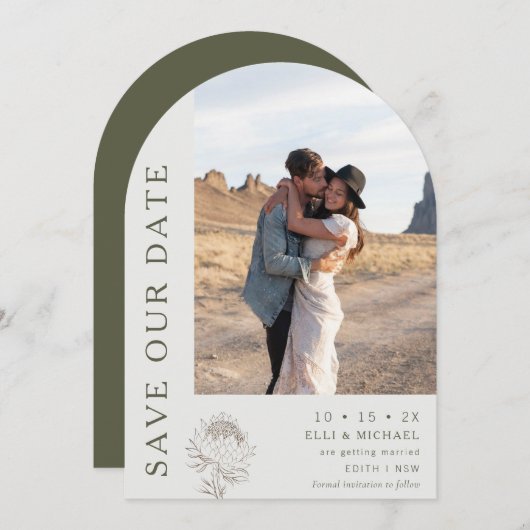 Moderne Arch Line Blumenhochzeit speichert die Dat Einladung (Vorne/Hinten)