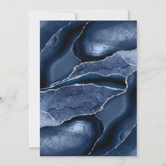 Moderne Arch Navy Blue Silver Agate Hochzeit Einladung (Rückseite)