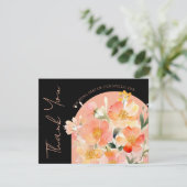 Moderne Arch Orange Peach and Black Floral Wedding Dankeskarte (Stehend Vorderseite)