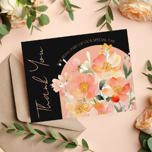 Moderne Arch Orange Peach and Black Floral Wedding Dankeskarte