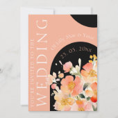 Moderne Arch Orange Peach and Black Floral Wedding Einladung (Vorderseite)