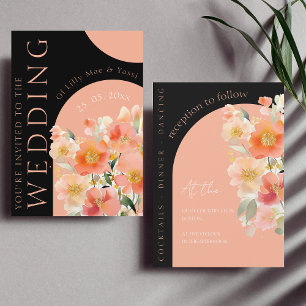 Moderne Arch Orange Peach and Black Floral Wedding Einladung