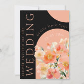 Moderne Arch Orange Peach and Black Floral Wedding Einladung (Vorderseite)