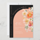 Moderne Arch Orange Peach and Black Floral Wedding Einladung (Rückseite)