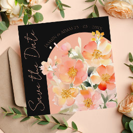 Moderne Arch Orange Peach and Black Floral Wedding Save The Date