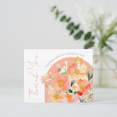 Moderne Arch Orange Peach Floral Wedding Dankeskarte (Stehend Vorderseite)