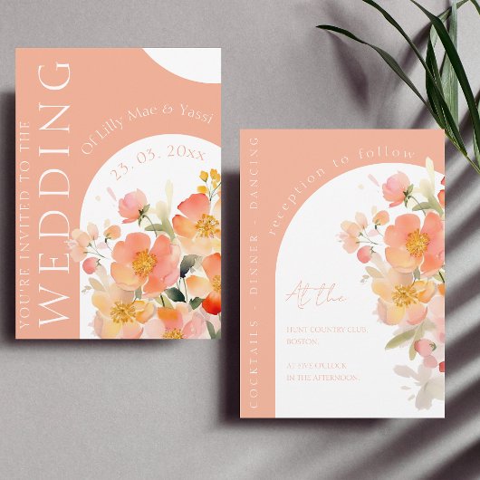 Moderne Arch Orange Peach Floral Wedding Einladung