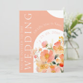 Moderne Arch Orange Peach Floral Wedding Einladung (Stehend Vorderseite)