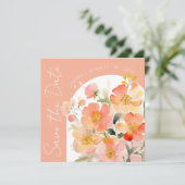 Moderne Arch Orange Peach Floral Wedding Save The Date (Stehend Vorderseite)