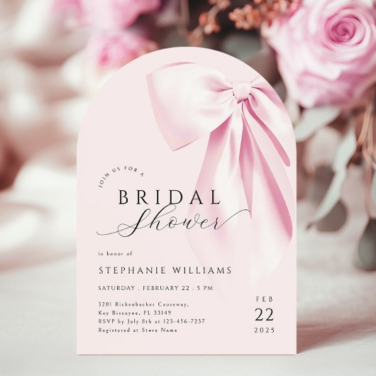 Moderne Arch Pink Bow Bridal Dusche Einladung