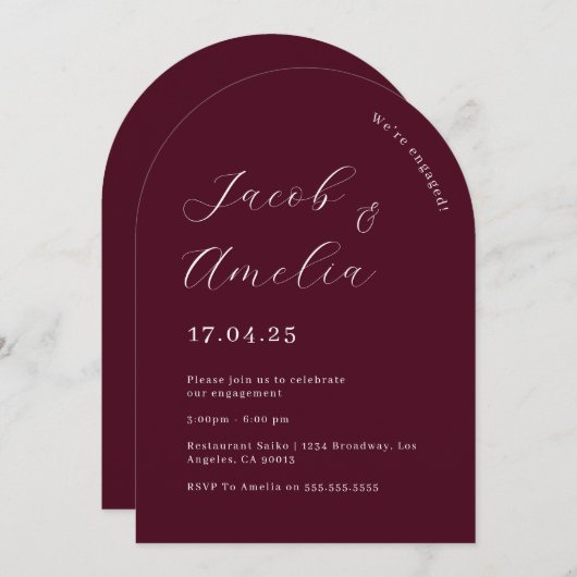 Moderne Arch Plum Engagement Party Einladung (Vorne/Hinten)