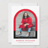 Moderne Arch Red School Colors Graduation Party Einladung (Vorderseite)