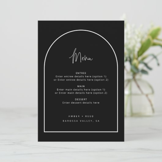Moderne Arch Retro Minimalistisches Script Black W Menükarte (Stehend Vorderseite)
