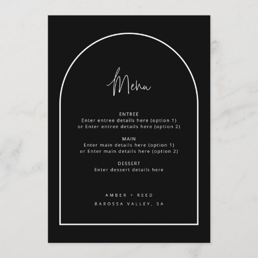 Moderne Arch Retro Minimalistisches Script Black W Menükarte (Vorderseite)