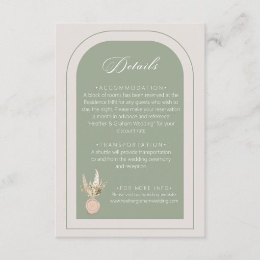 Moderne Arch Sage Green Wedding Begleitkarte (Vorderseite)