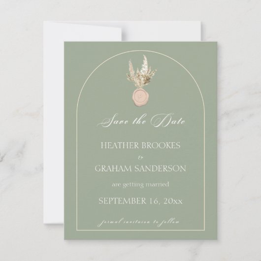 Moderne Arch Sage Green Wedding Save the Date Card (Vorderseite)