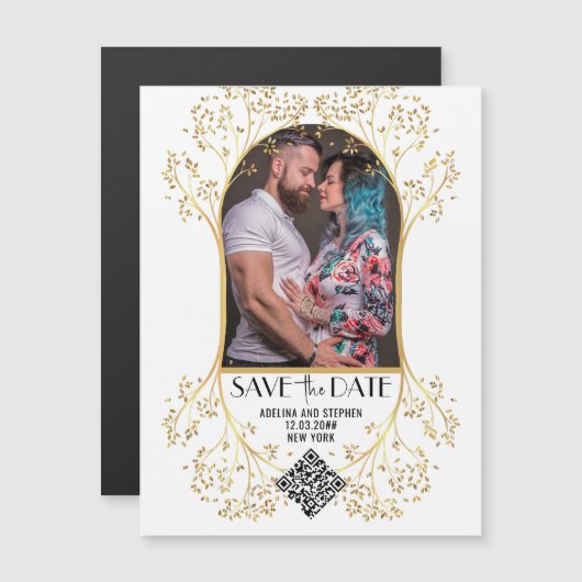 Moderne Arch Simple Script QR CODE Hochzeit Magneteinladung (Vorne/Hinten)