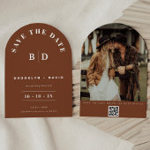 Moderne Arch Terracotta Wedding rettet die Date Ca Einladung