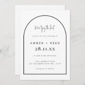 Moderne Arch Tying Knot Wedding Black & White Einladung (Vorne/Hinten)