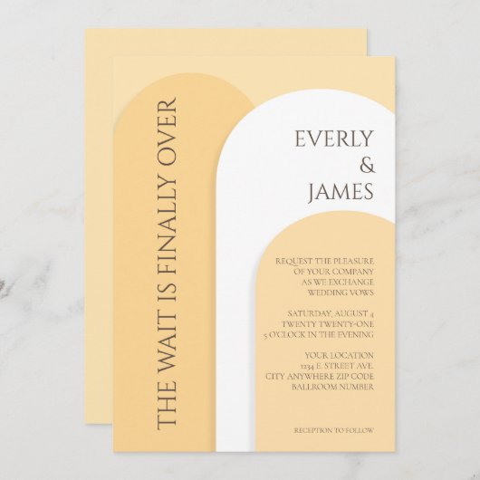 Moderne Arch Wedding Einladung in warm Gelb (Vorne/Hinten)