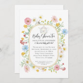 Moderne Arch Wildblume Blumenbienen Tee Party Baby Einladung (Vorne/Hinten)