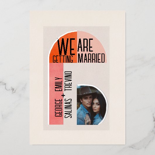 Moderne Arche, Orange und Rosa, Foto Bereich Folieneinladung (Vorderseite)