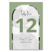 👰 🤵 Moderne Arched Wedding Foto Sage Green Tischnummer (Rückseite)