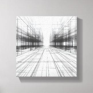 Moderne Architektur-Drahtgitter-Kunst - Abstrakte Leinwanddruck