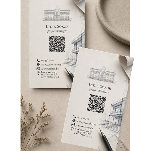 Moderne Architektur-QR-Code-Vernetzung Visitenkarte