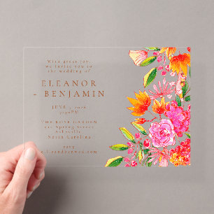 Moderne Architektur Rosa Orange Wasserfarbe Floral Acryleinladungen