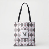Moderne Argyle Karo Rot Grau Silber Monogramm Tasche (Vorderseite)