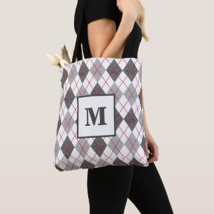 Moderne Argyle Karo Rot Grau Silber Monogramm Tasche