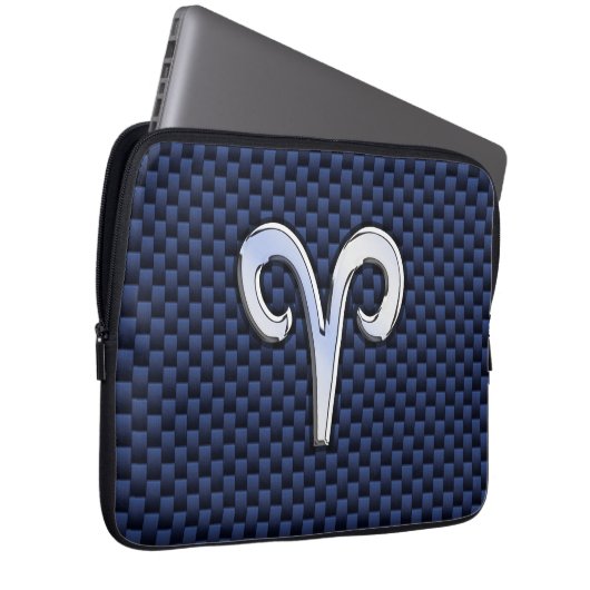 Moderne Aries Zodiac Sign Blue Carbon Fibre Dekor Laptopschutzhülle (Vorne Rechts)