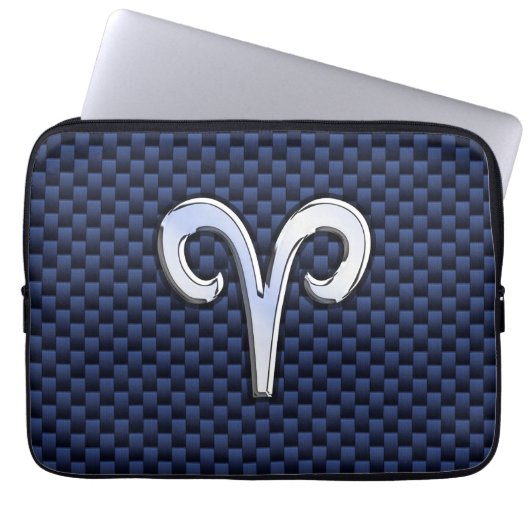 Moderne Aries Zodiac Sign Blue Carbon Fibre Dekor Laptopschutzhülle (Vorderseite)