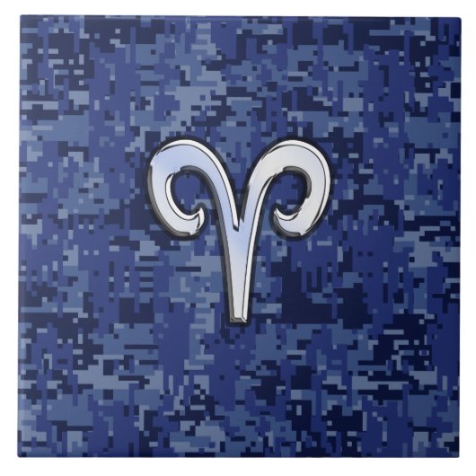 Moderne Aries Zodiac Symbol Navy Blue Digital Camo Fliese (Vorderseite)