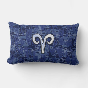 Moderne Aries Zodiac Symbol Navy Blue Digital Camo Lendenkissen