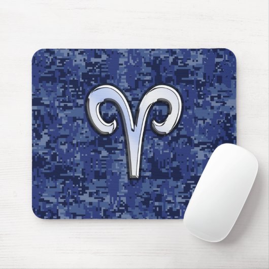 Moderne Aries Zodiac Symbol Navy Blue Digital Camo Mousepad (Mit Mouse)