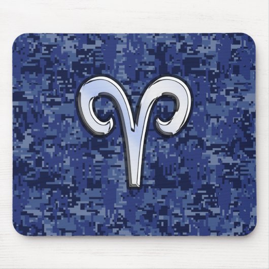 Moderne Aries Zodiac Symbol Navy Blue Digital Camo Mousepad (Vorne)