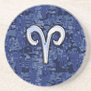 Moderne Aries Zodiac Symbol Navy Blue Digital Camo Sandstein Untersetzer